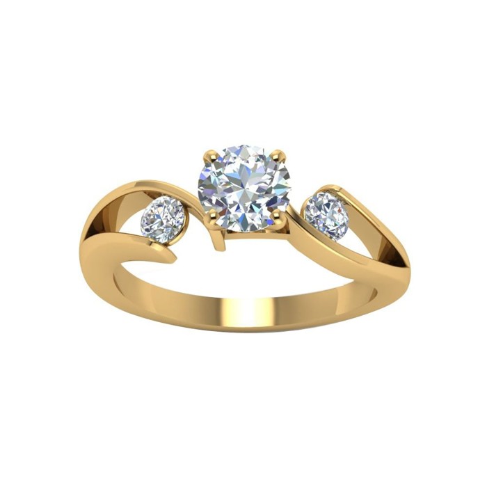 14 Kt Yellow Gold 3 Stone 1.5 Carat Round Cut Cubic Twisted Designer Ring Unique Engagement Ring For Her Anniversary